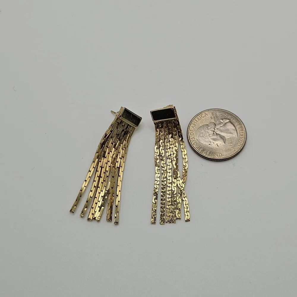 gold tone chain tassel fringe earrings